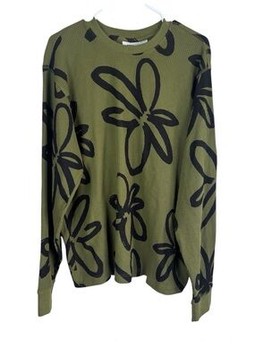 Obey UO Exclusive Portions Thermal Long Sleeve Tee Mens Large Waffle Knit Floral